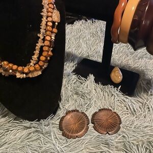 Vintage Brown Beaded Necklace and Bracelet Set